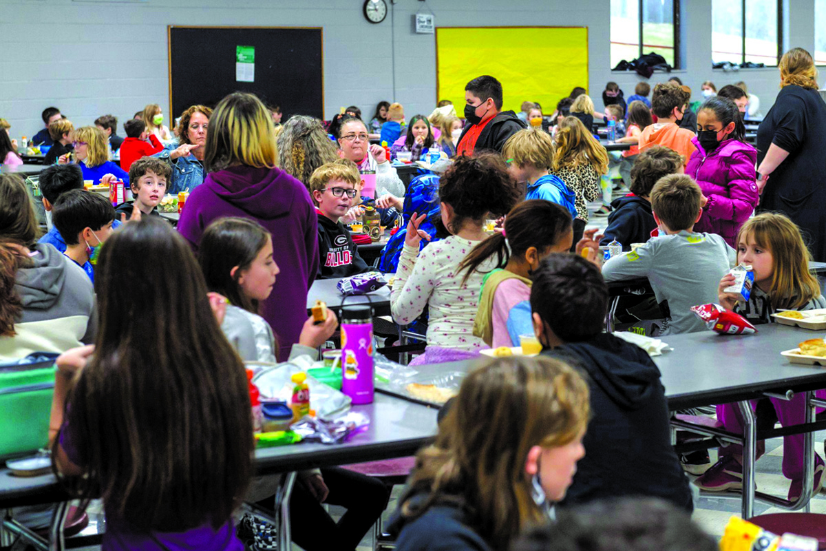 Students crowd into the Fairview School cafeteria. Donated photo