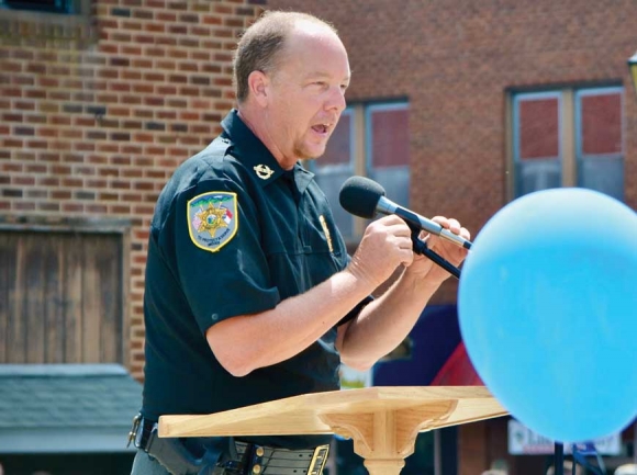 Macon County Sheriff Robert Holland speaks at a back the badge rally in Franklin on July 25. Cory Vaillancourt photos