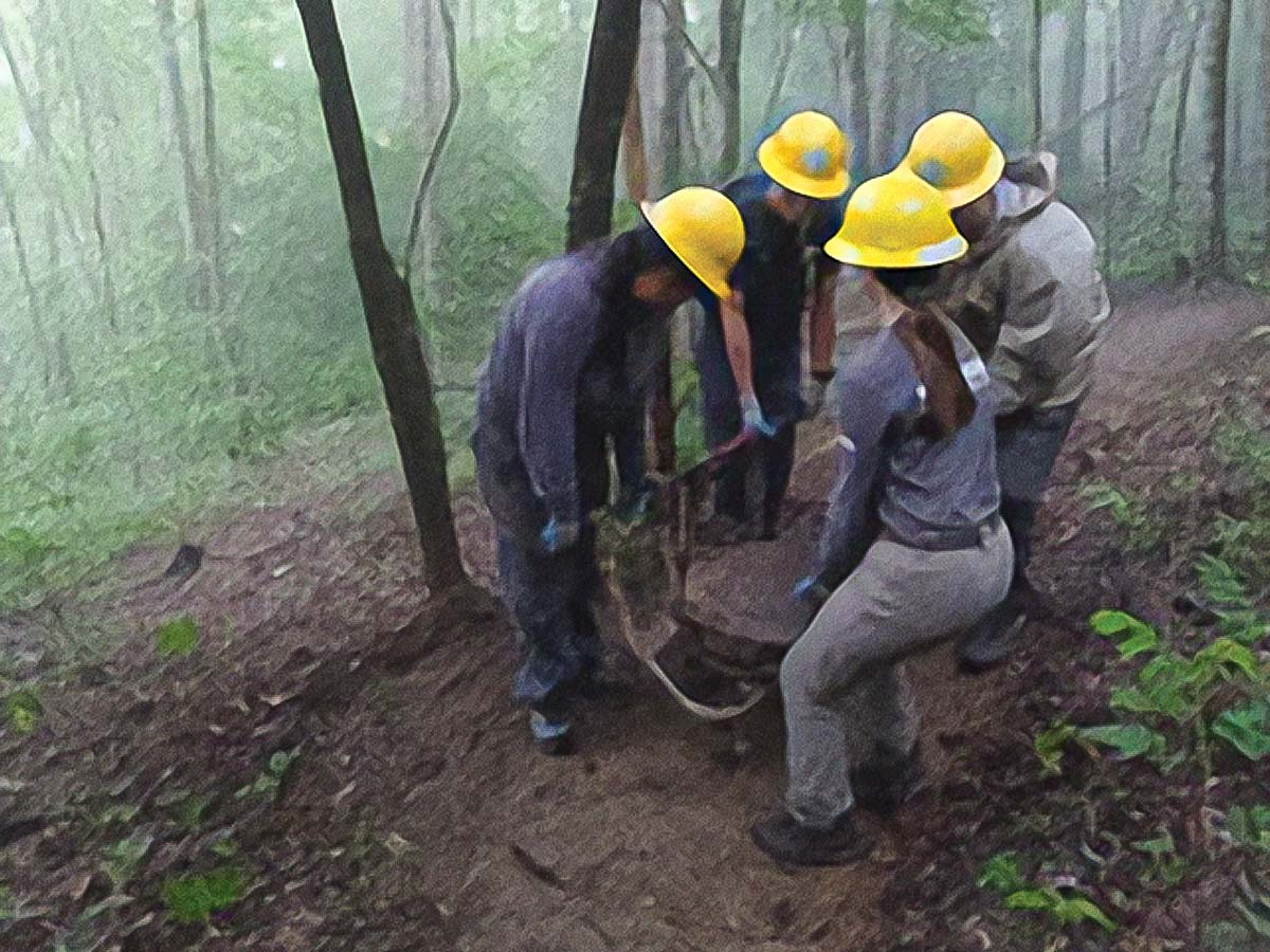 YCC crew members work on a set of rock stairs on the Bartram Trail. Donated photo
