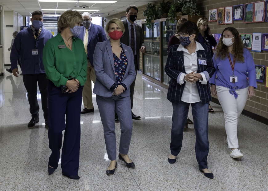 State Superintendent Catherine Truitt tours Smokey Mountain Elementary School during her visit to Jackson County on April 16.