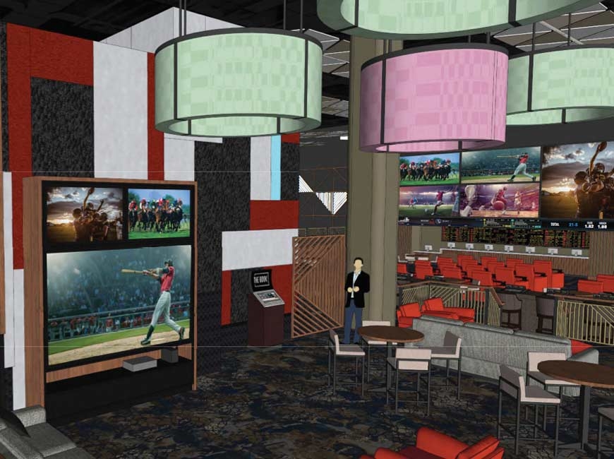 Screens will be key at The Book, the new sports betting lounges planned for casinos in Cherokee and Murphy. JCJ Architecture rendering