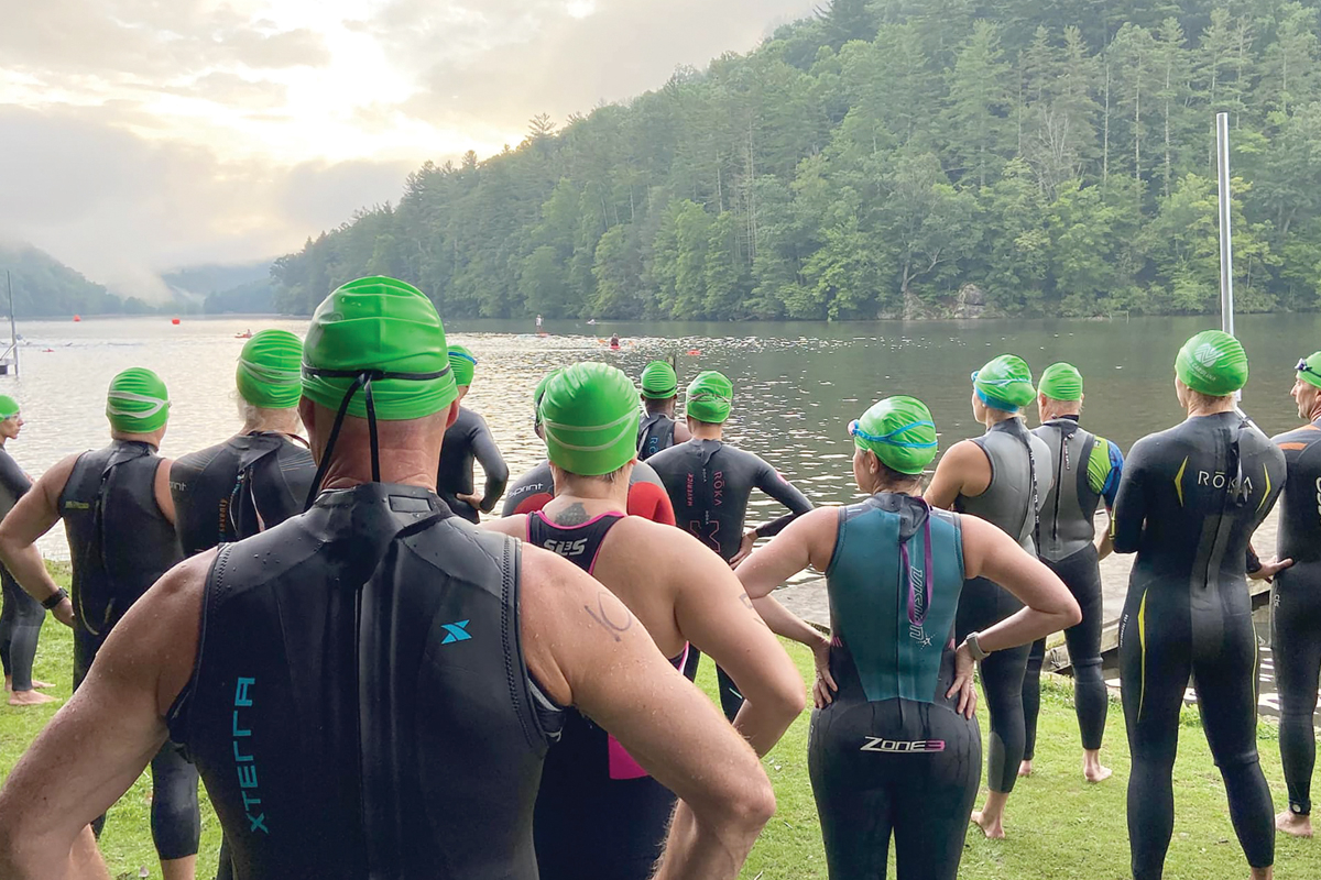 Competitors in the 2022 Lake Logan Half Ironman wait for the race to start. Glory Hound Events photo 