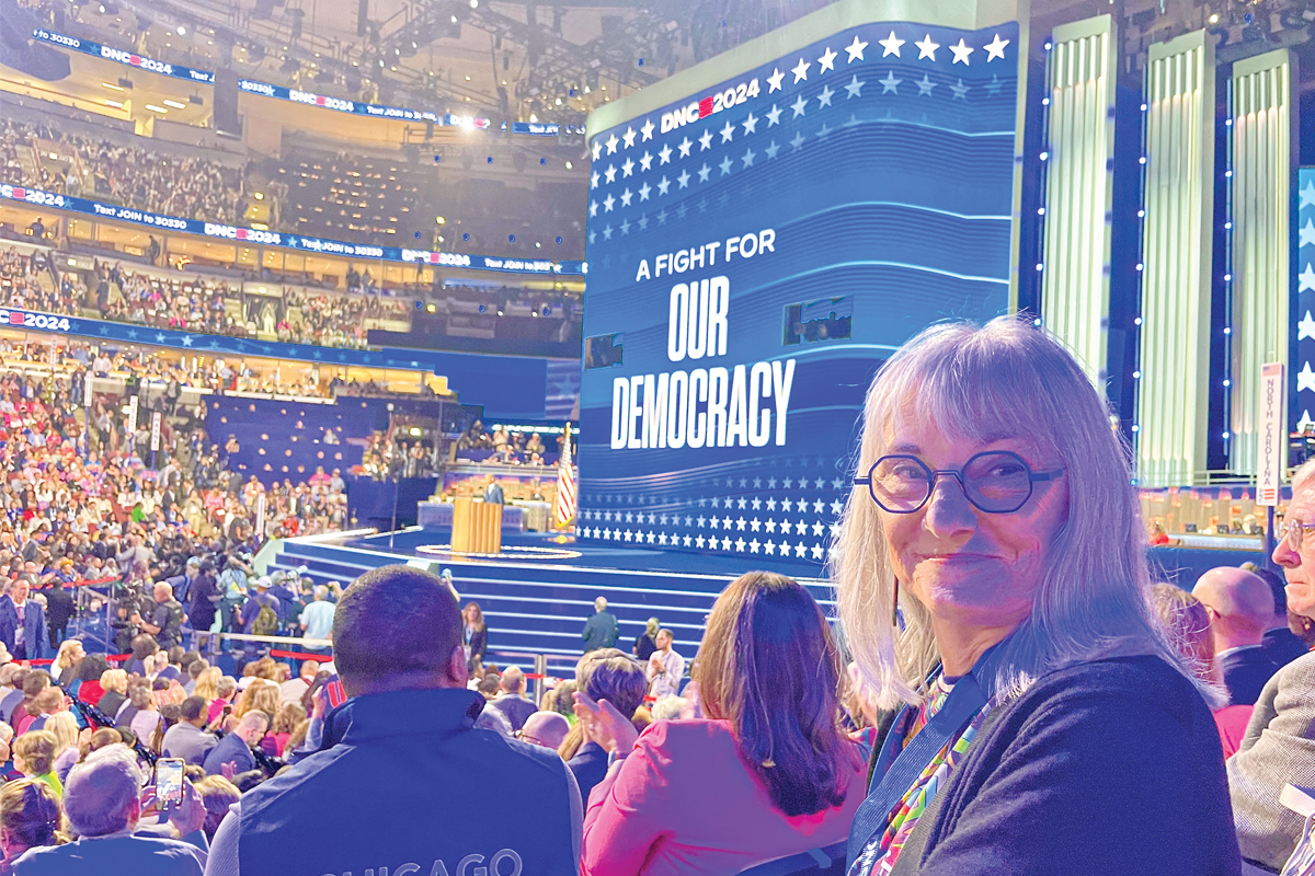 Buncombe County Democratic Party Chair Kathie Kline, seen here at the 2024 Democratic National Convention in Chicago, says she’s optimistic about her party’s fortunes in the upcoming General Election. Cory Vaillancourt photo.