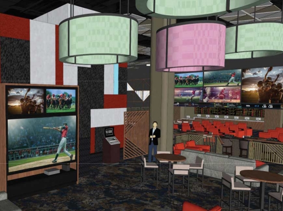 Screens will be key at The Book, the new sports betting lounges planned for casinos in Cherokee and Murphy. JCJ Architecture rendering