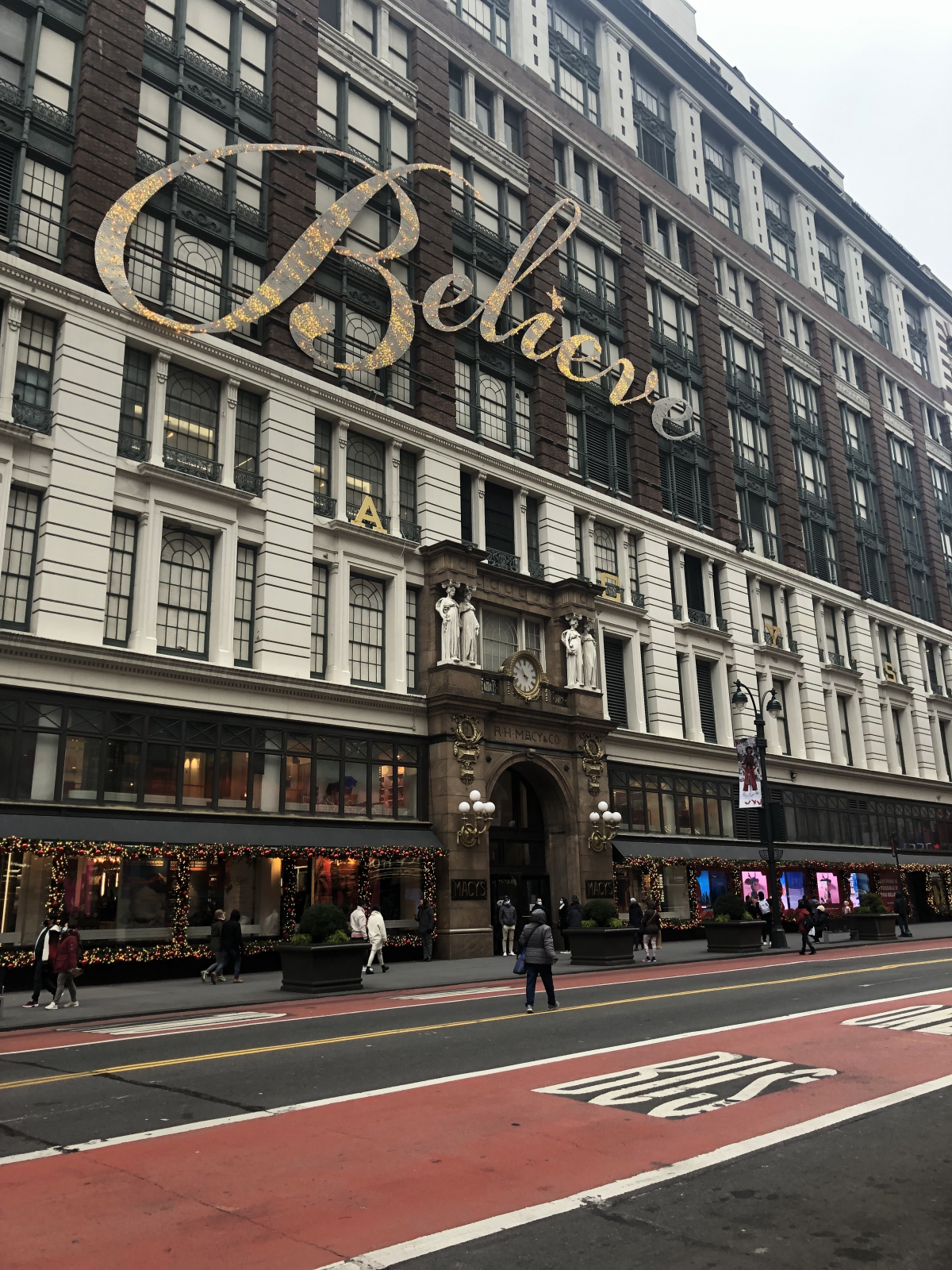 &#039;Believe&#039; lit up on the side of Macy&#039;s on 34th Street in New York City.