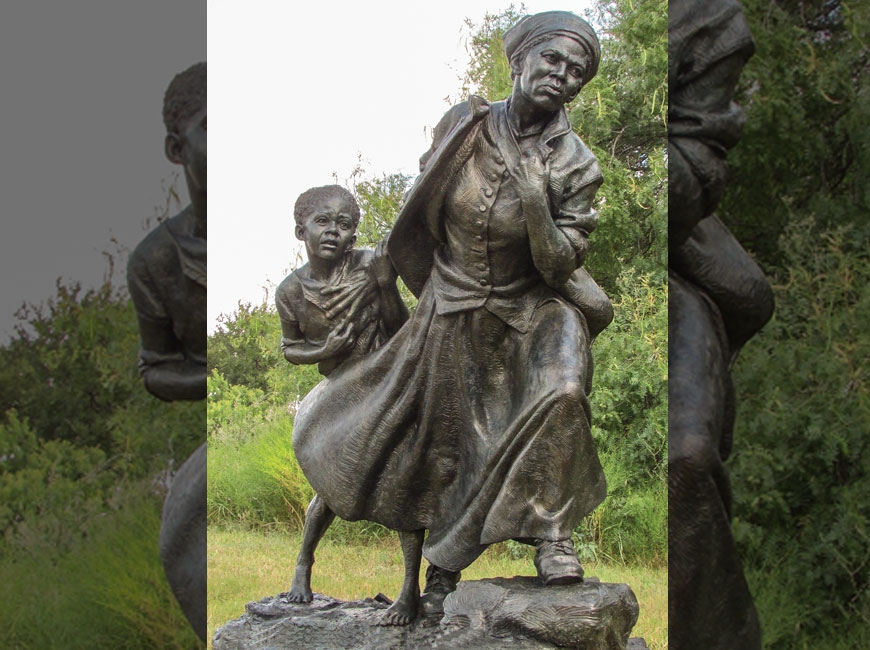 This 2,400-pound bronze cast by Cashiers artist Wesley Wofford shows Harriet Tubman leading a slave girl to freedom.  Wofford Sculpture Studio LLC photo