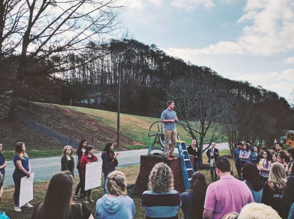 Swain County High School students participate in a walkout to show solidarity with the survivors of the mass school shooting in Florida and call on leaders to take action. Donated photo
