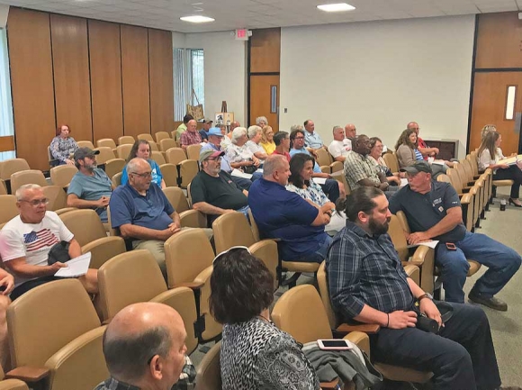 Nearly 40 people turned up to Canton’s Town Board meeting June 28, many of whom were opposed to a proposed vehicle tax. Cory Vaillancourt photo