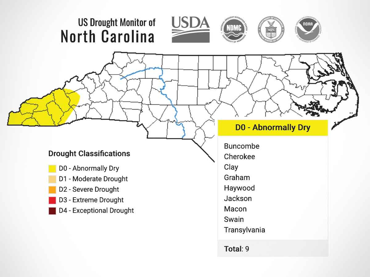 The N.C. Drought Advisory Council publishes an updated drought map every Thursday.  N.C. Drought Advisory Council map