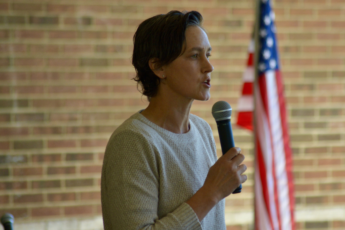 Jasmine Beach-Ferrara speaks to a group of Haywood County Democrats in 2021. 