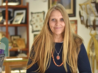 Ute Grant, originally from Germany, runs a store in downtown Cherokee that sells Native American craftsmanship made by her husband General Grant. Holly Kays photo