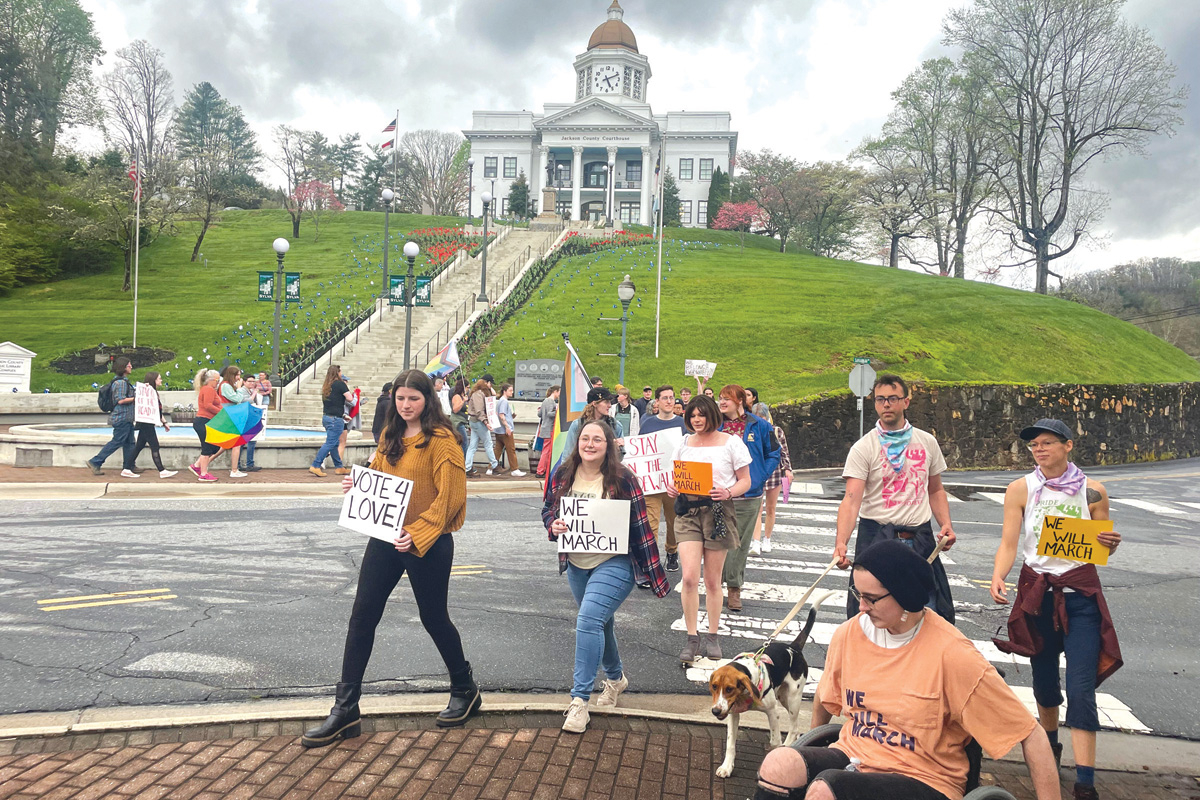 More than 50 people started at the fountain below the Old Jackson County Courthouse to march in support of a Pride Parade. Lilly Knoepp/BPR photo