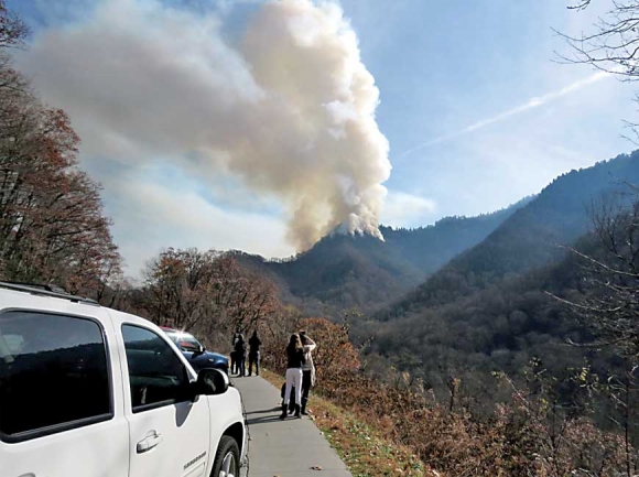 Wildfire in the Great Smoky Mountains National Park.