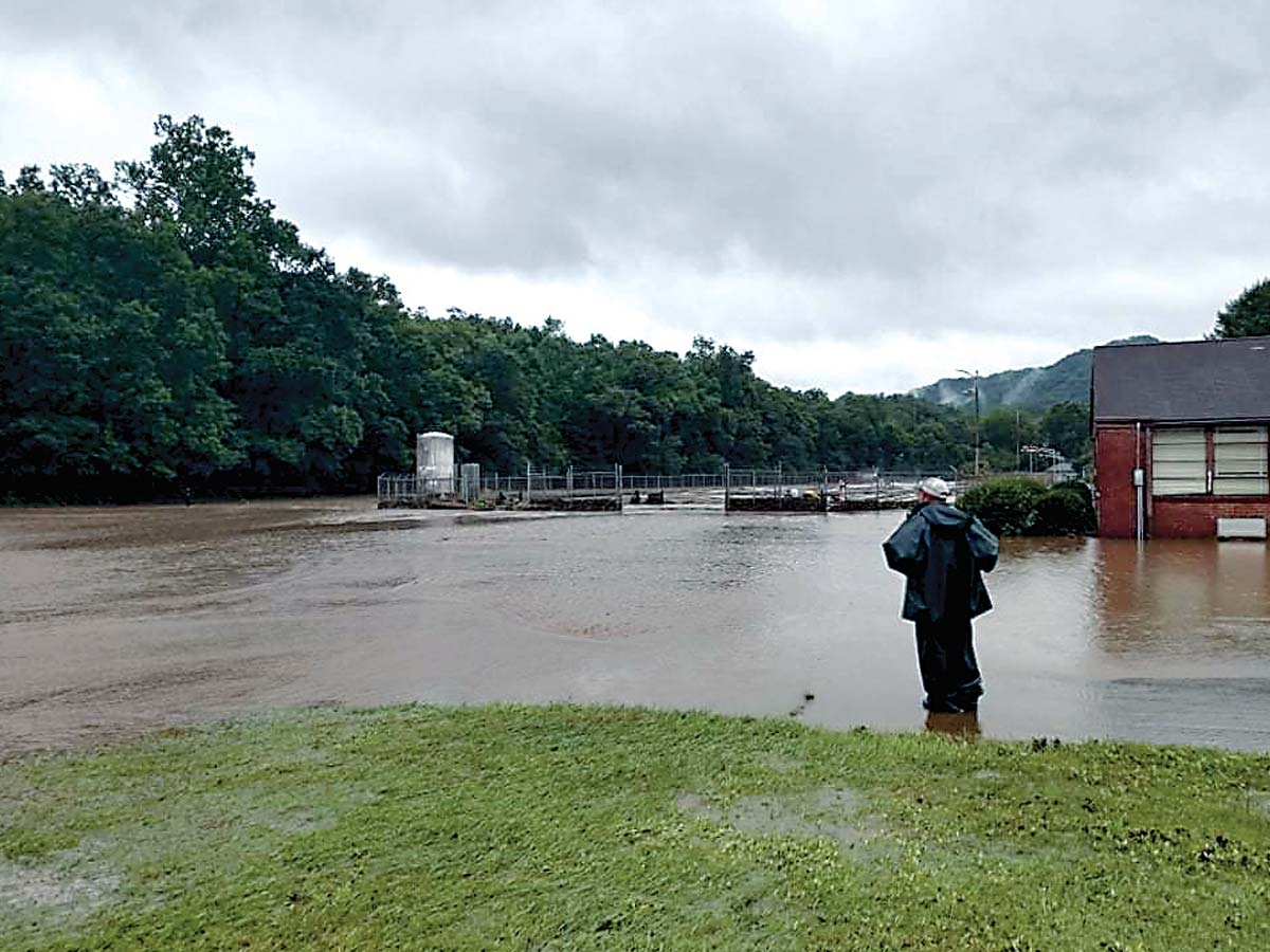 Floodwaters cover the N.C. Wildlife Commission campus near Brevard Aug. 17. Donated photo