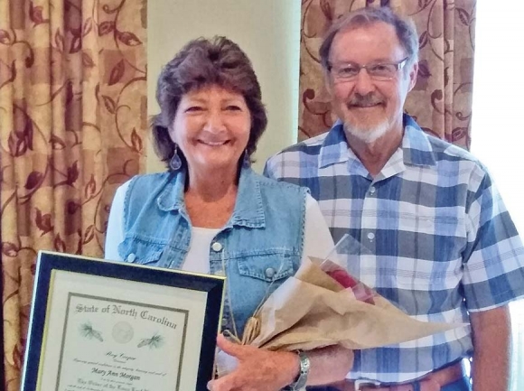 Mary Ann and her husband Gary Morgan pose after Mary Ann was awarded the Order of the Long Leaf Pine. Donated photo 