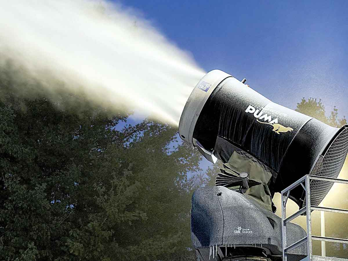 A snow machine blows snow onto one of Cataloochee’s ski slopes. Cataloochee Ski Area photo