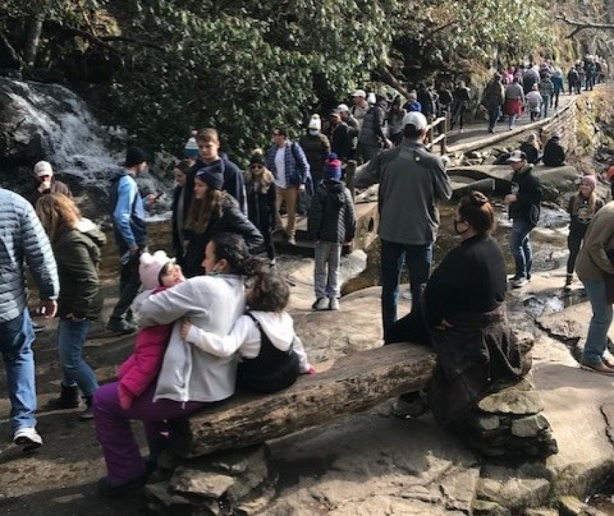 Even during January this year, visitors crowd the space at Laurel Falls. NPS photo