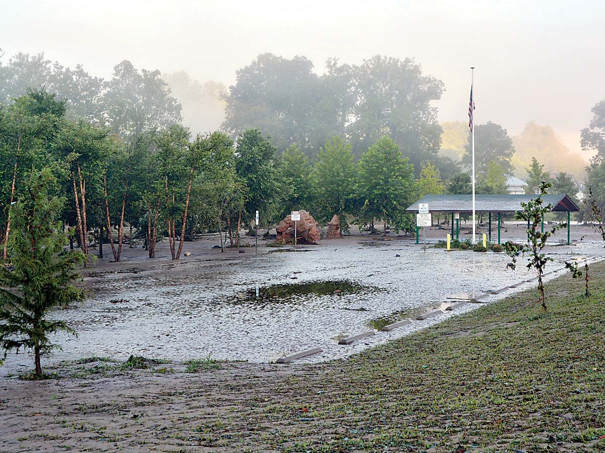 River’s Edge Park in Clyde — designed to survive frequent flooding — was coated with several inches of mud the morning after the flood. Cory Vaillancourt photo