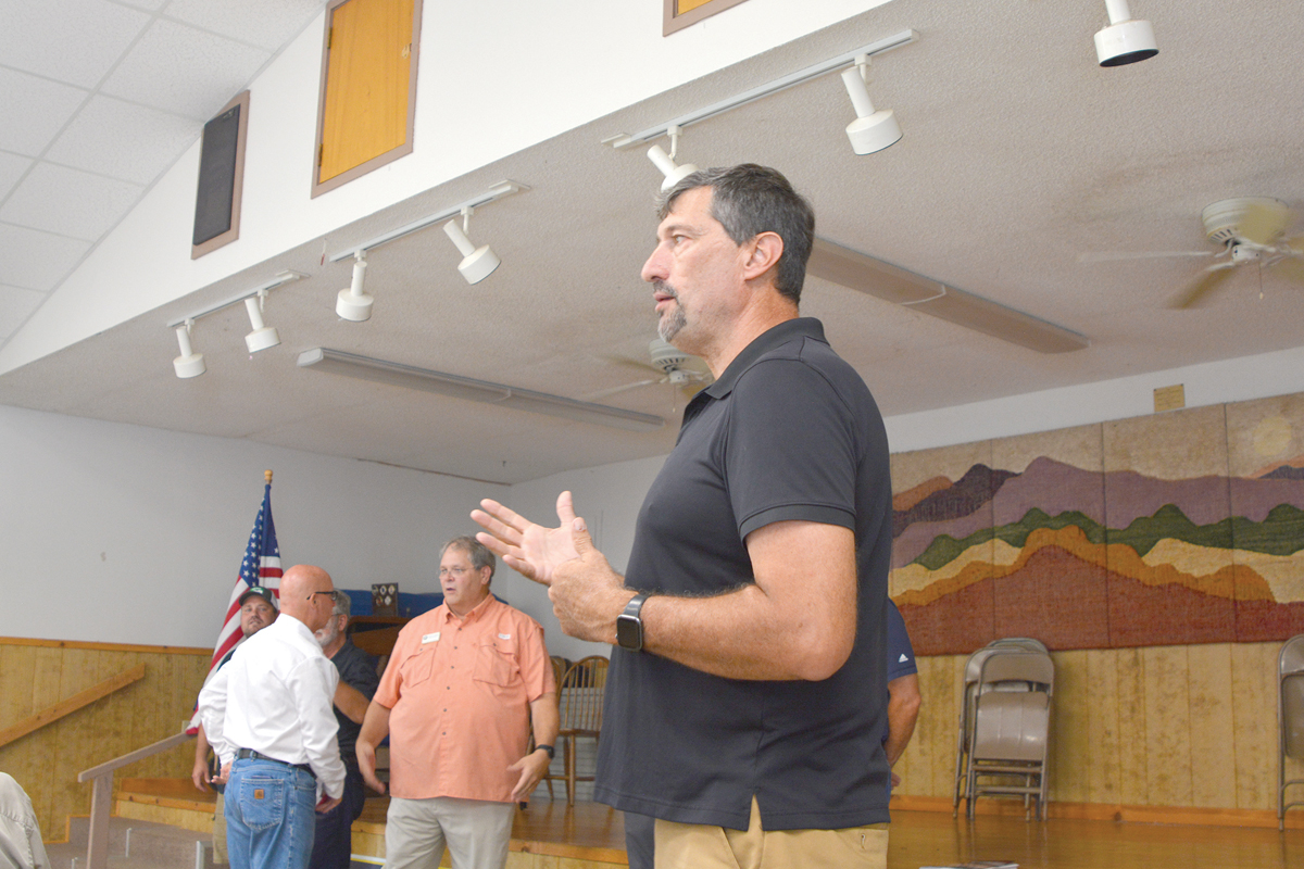 Rep. Mark Pless (R-Haywood) speaks in Maggie Valley in July 2022. Cory Vaillancourt photo