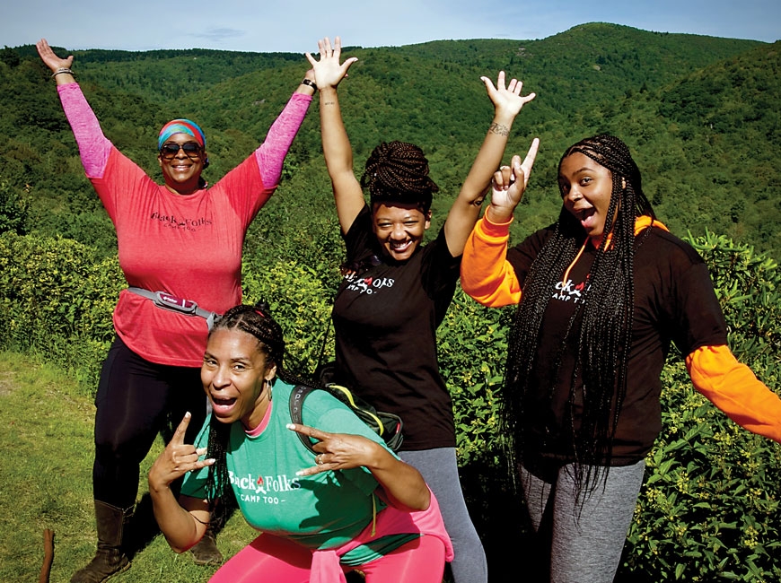 An excited group poses during one of Black Folks Camp Too’s very first backpacking trips on the Mountains-to-Sea Trail. 