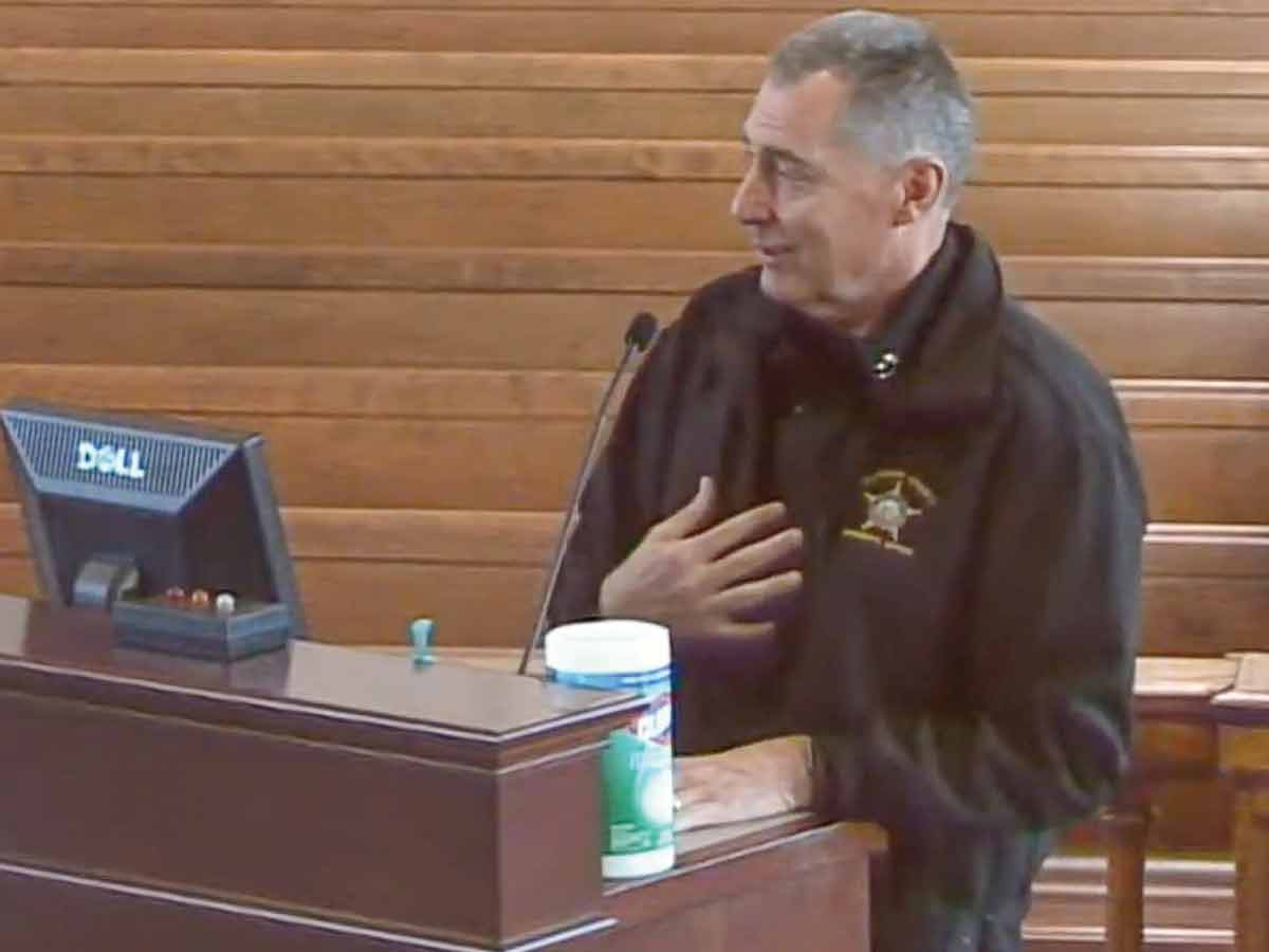 Haywood County Sheriff Greg Christopher addresses commissioners during an April 4 meeting. Haywood County photo