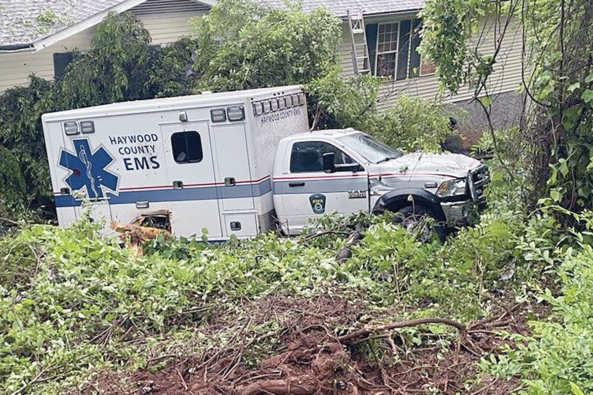 Haywood County Ambulance wrecked in rollover accident