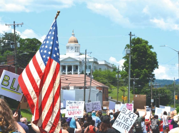 Around 400 people took to the streets of Sylva (population 2,724) to protest systemic injustice on June 13. Cory Vaillancourt photo