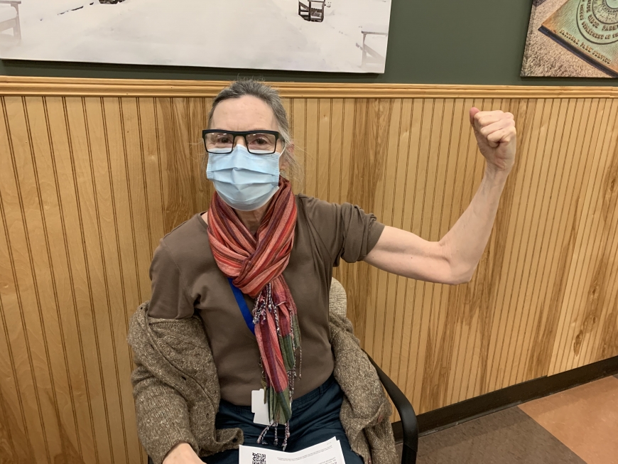 Jeanine Harris, Preparedness Coordinator, Public Health Education Specialist at HHSA was among the first to be vaccinated today. &quot;I am so proud and fortunate to be part of public health history,&quot; she said.