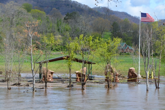 River&#039;s Edge Park in Clyde was still partially underwater as of noon on April 13.