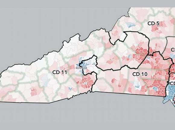 All 13 N.C. congressional districts, including the two westernomst, are the subject of a gerrymandering suit. Donated photo 