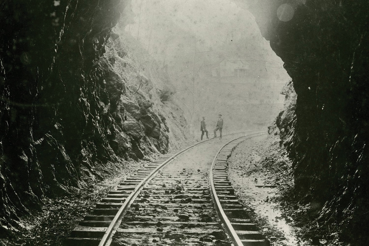 Cowee Tunnel, pictured here in the 1890s, was constructed using incarcerated laborers. Courtesy of Western Carolina University Hunter Library Special Collections