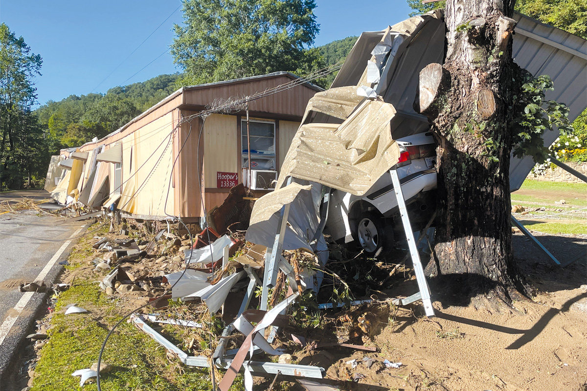 Floodwaters from the Pigeon River tossed mobile homes and cars around like toys in 2021. Scott McLeod photo