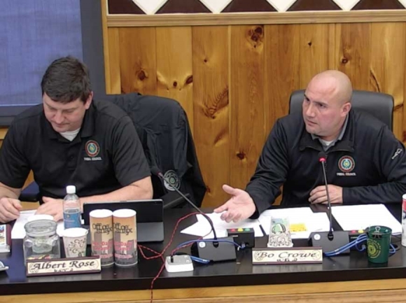 Wolfetown Representative Bo Crowe discusses his ordinance during a work session Feb. 24. EBCI image