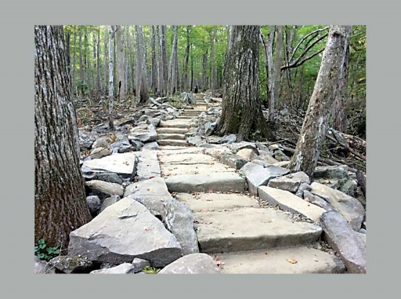 The first phase of the project last year resulted in stonework to replace a washed-out and eroded trail section. NPS photo