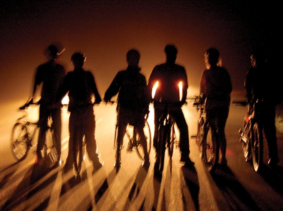 Relay for Clean Air cyclists gather at Waterrock Knob on the Blue Ridge Parkway at midnight for the August 2005 race. Donated photo