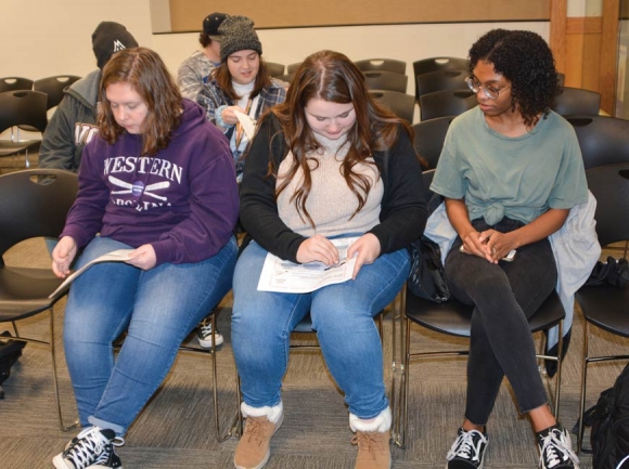 Western Carolina University students attend an event organized by the Student Democracy Coalition to learn what will be on the March Primary ballot. Jessi Stone photo