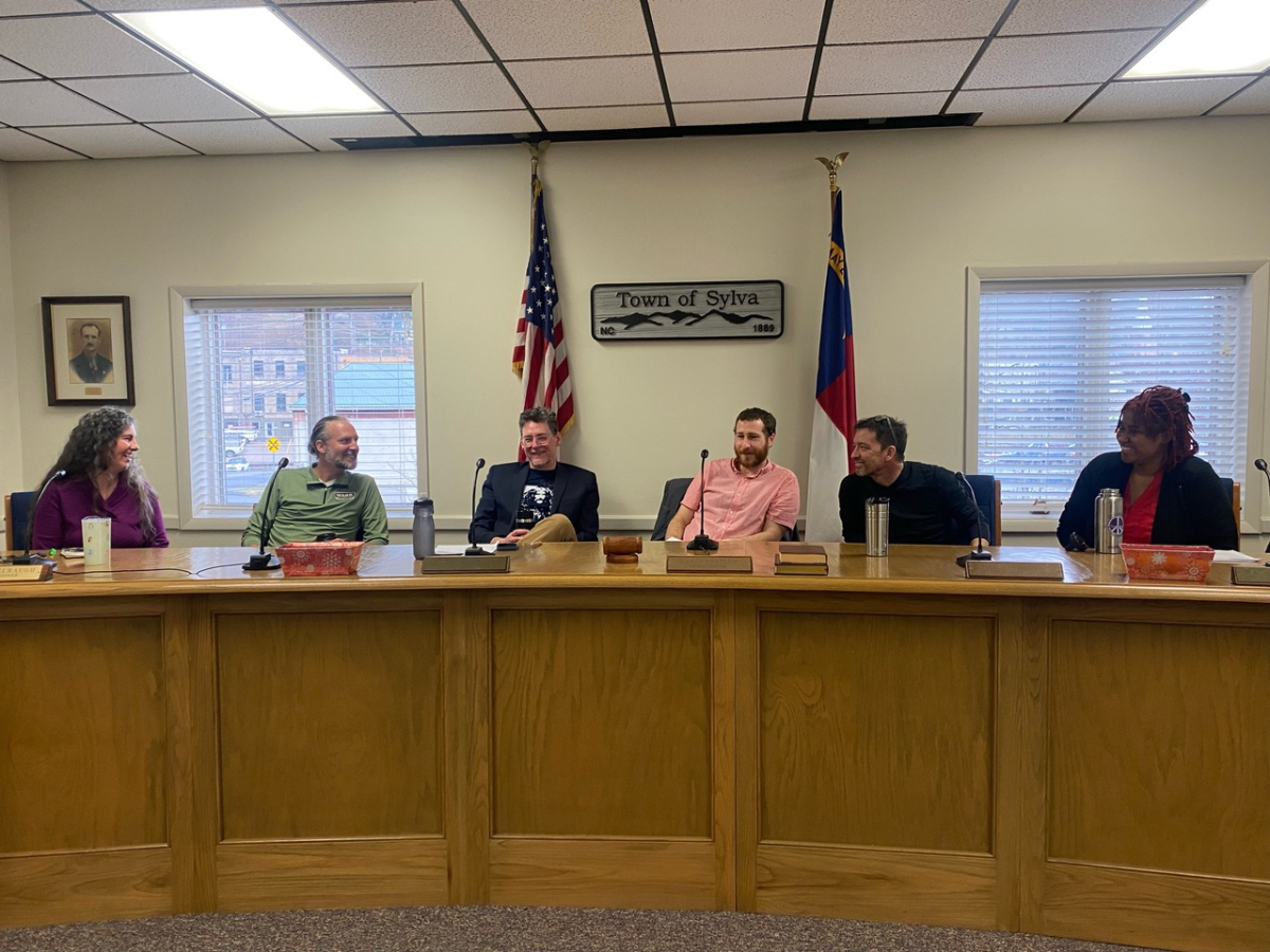 Brad Waldrop (second from left) was selected as Sylva’s newest commissioner.