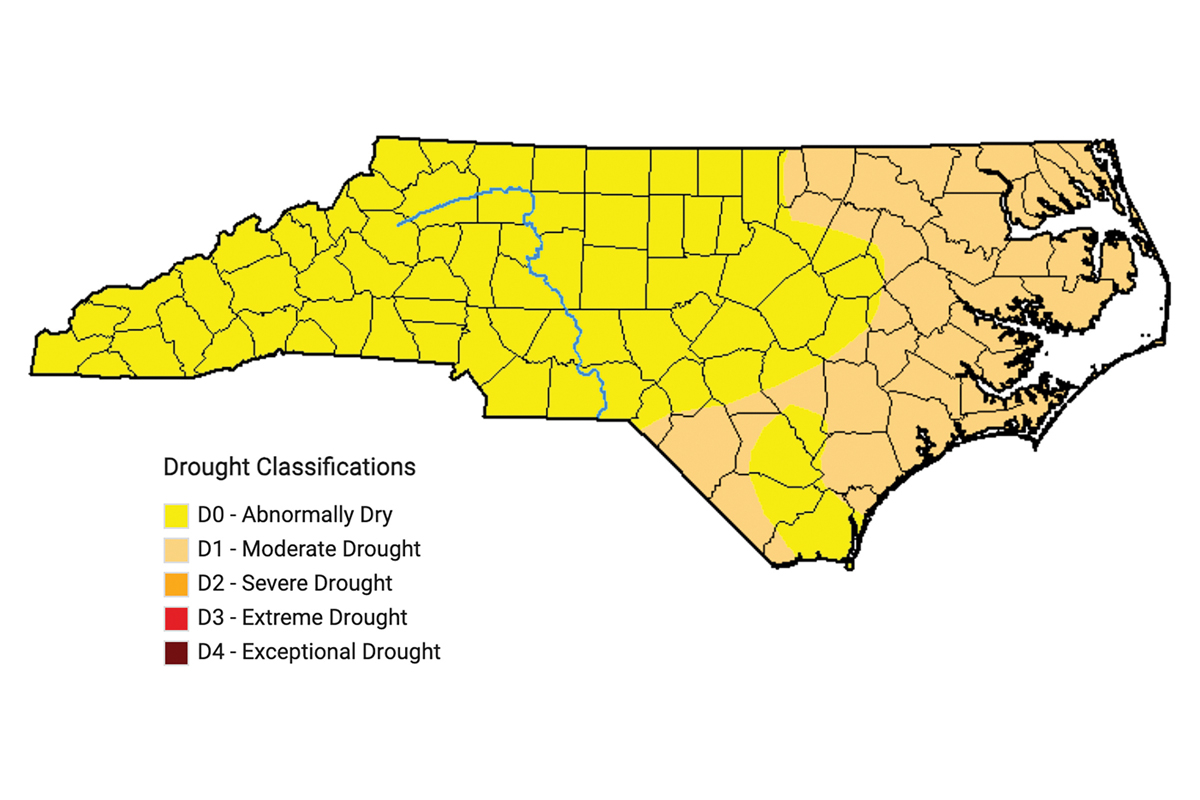 The drought has spread in Eastern North Carolina, while the whole state remains at least abnormally dry. ncdrought.org photo