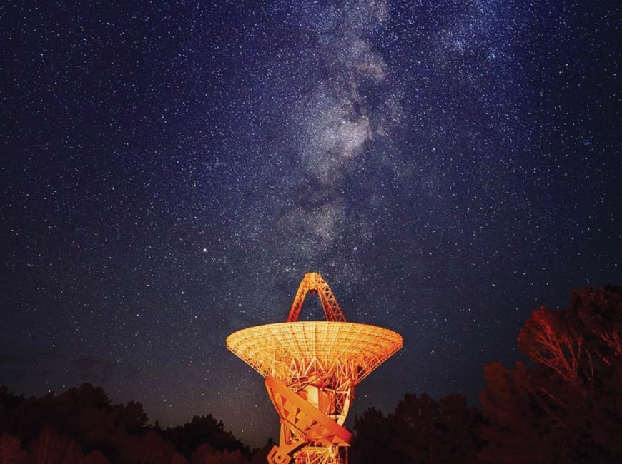 The Milky Way Galaxy is clearly visible over PARI’s 26-meter radio telescope. PARI photo