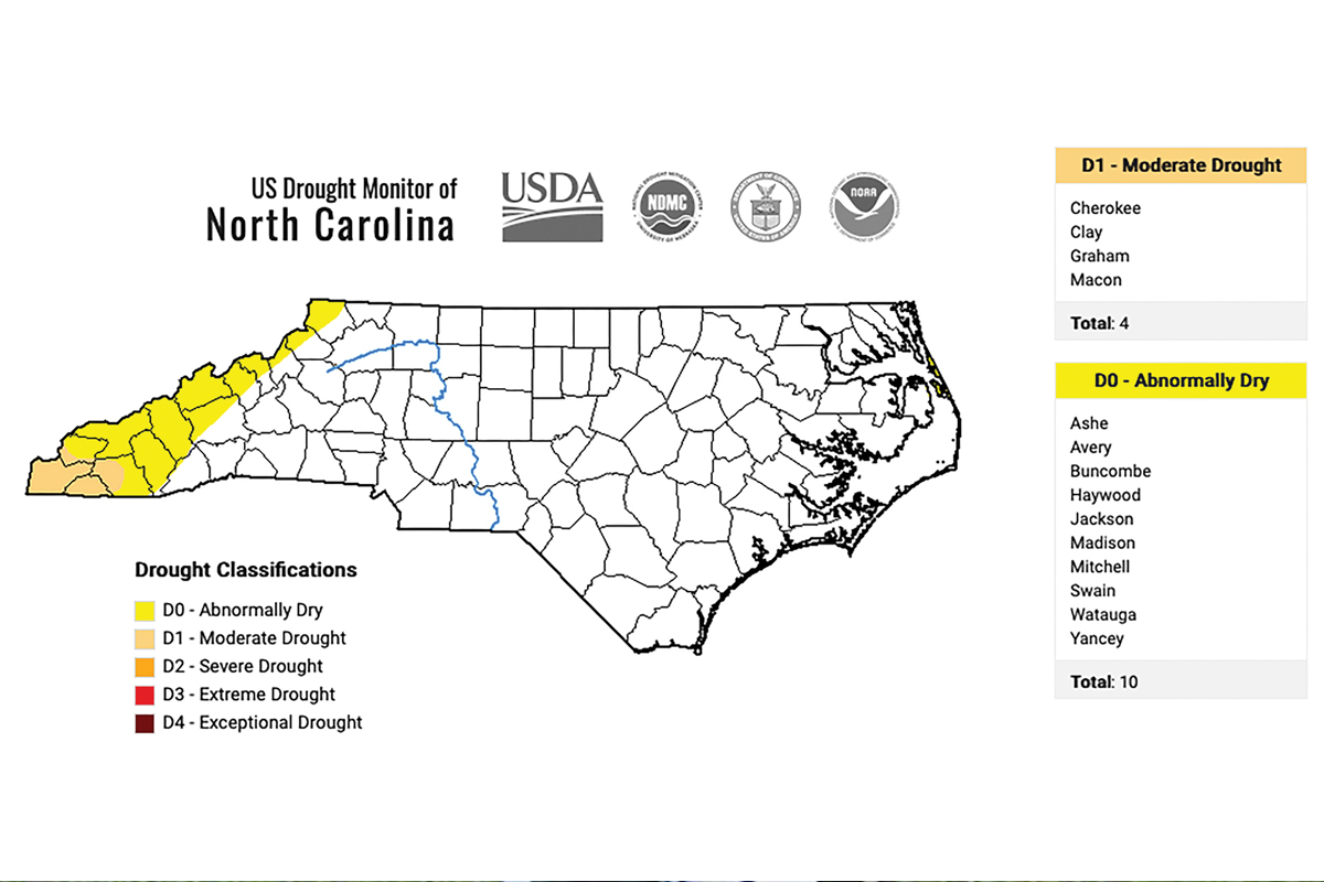 The N.C. Drought Management Advisory Council publishes a new map every Thursday  at ncdrought.org. N.C. Drought Management Advisory Council map