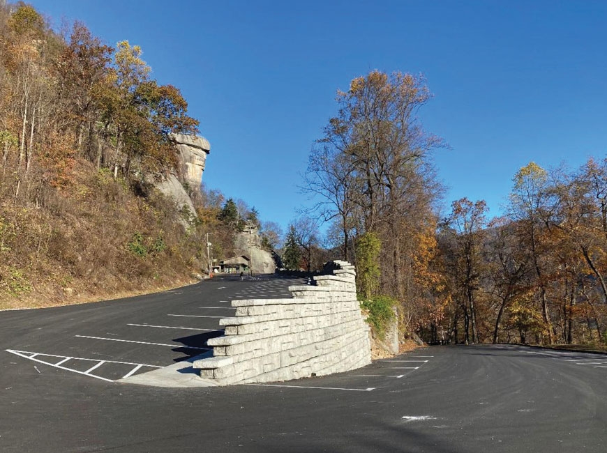 After 10 months of construction and nearly $3 million, a new parking lot and retaining wall is complete at Chimney Rock. Donated photo 