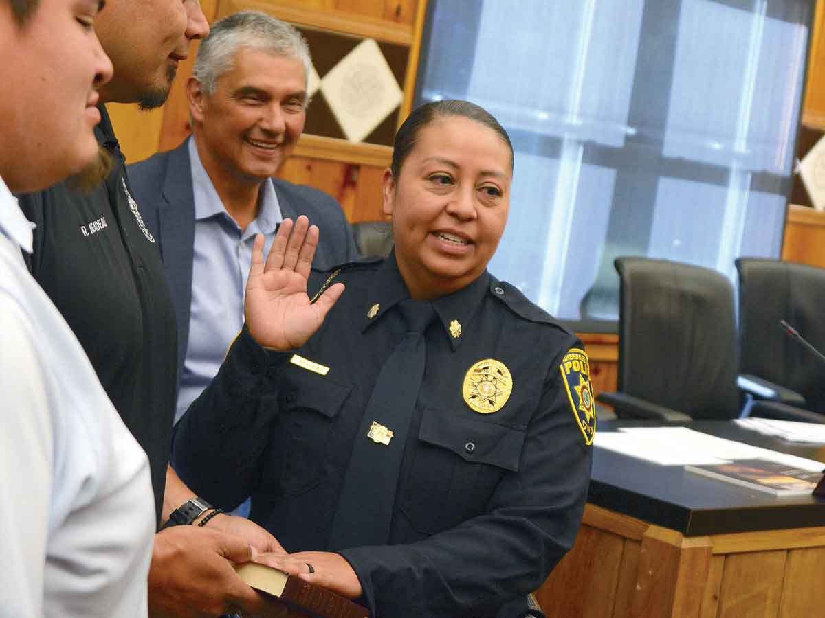 Carla Neadeau takes the oath of office to become the first female to serve as chief of the Cherokee Indian Police Department. Holly Kays photo