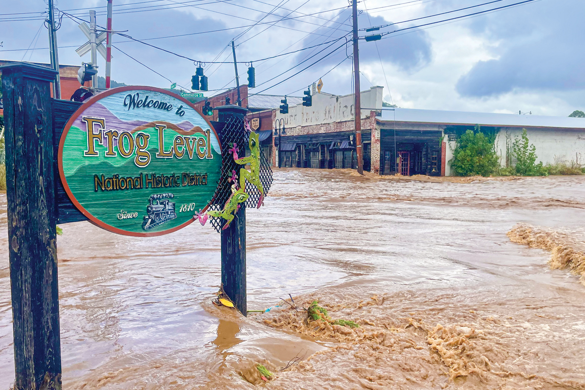 Although Waynesville&#039;s Frog Level was decimated by floodwaters, the Main Street business district was spared.