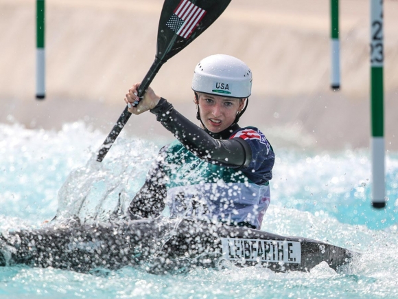 Leibfarth navigates the slalom course during an Olympic heat run. ICF Photography photo 