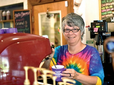 Bernadette Peters pours a coffee at City Lights Café. Holly Kays photo