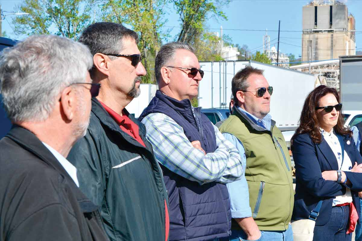 Five state legislators, including (left to right) Mike Clampitt, Mark Pless, Karl Gillespie, John Bell and Jennifer Balkcom visited flood-damages sites across Haywood County. 