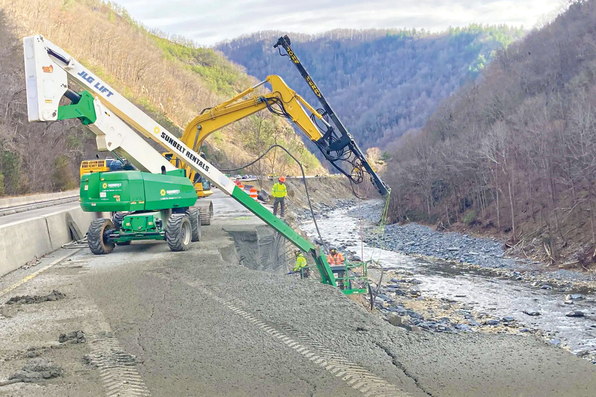 The Pigeon River eroded the base of the lanes through the Pigeon River Gorge during Hurricane Helene in September 2024. Now NCDOT is embarking on a monumental project to shore up the highway. 