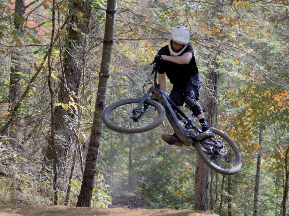 A biker takes a jump at a bike park similar to the one Alvo envisions for Canton. Seth Alvo photo