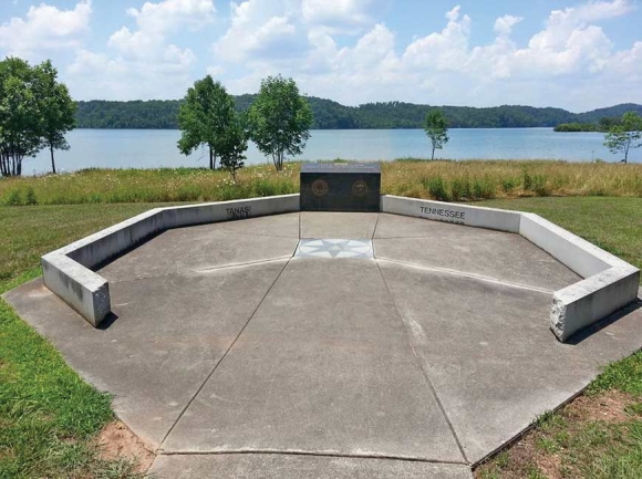 The Tanasi Memorial in Vonore, Tennessee, looks toward the site of the once-prominent Cherokee town, now underwater. Sequoyah Birthplace Museum photo