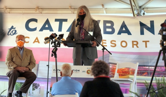Catawba Chief Bill Harris speaks during a groundbreaking ceremony Wednesday, July 22. 